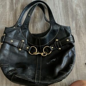 Lg Black Leather Coach Bag